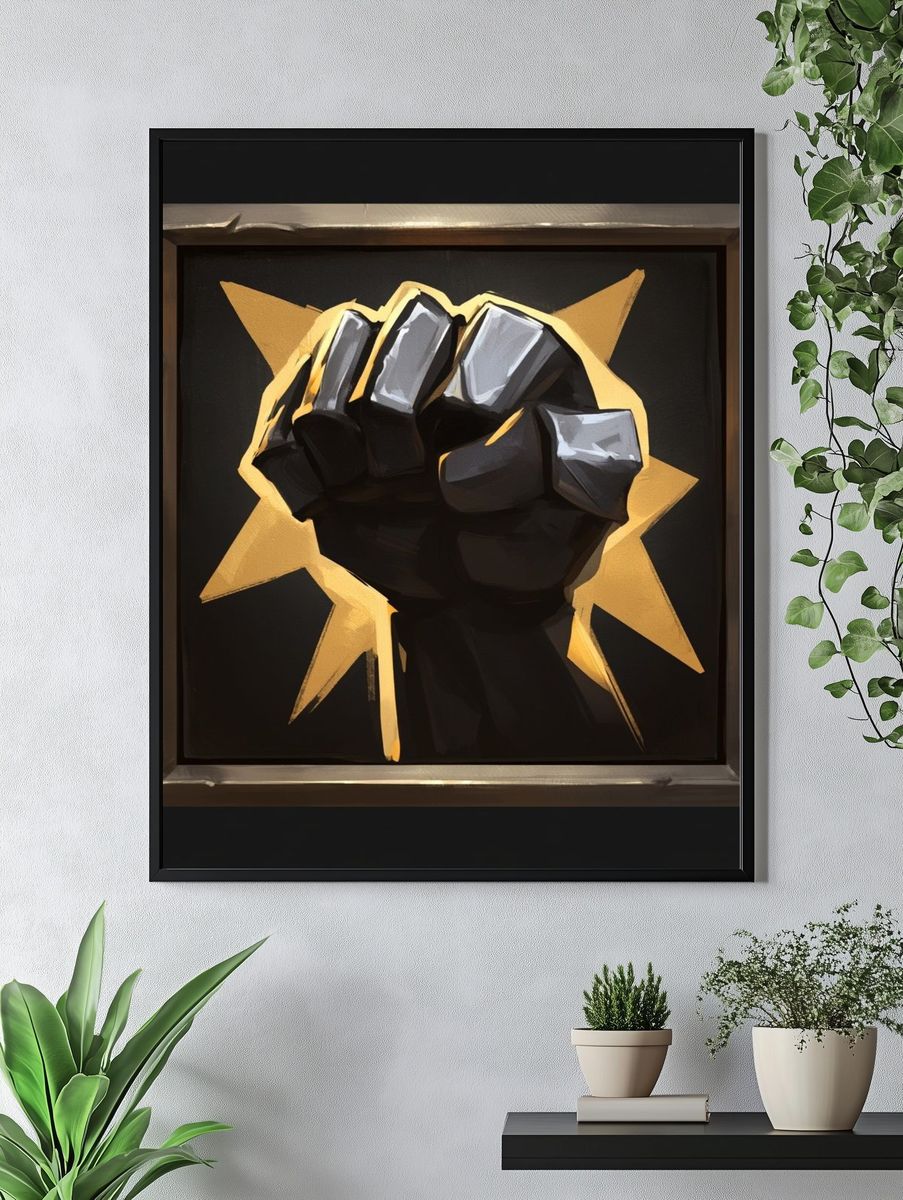 Golden Fist Burst Illustration Poster. — room view 4