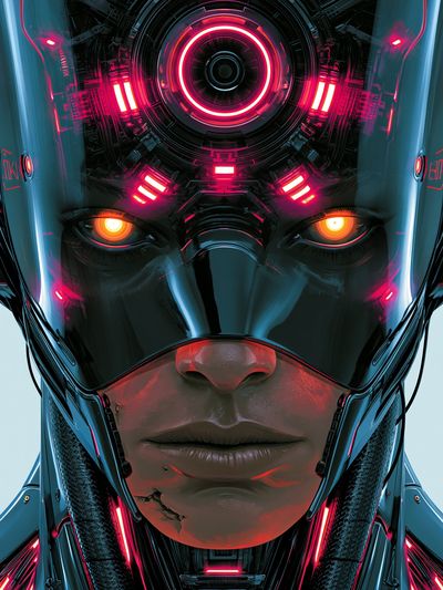 Cybernetic Face Sci-Fi Poster. poster print