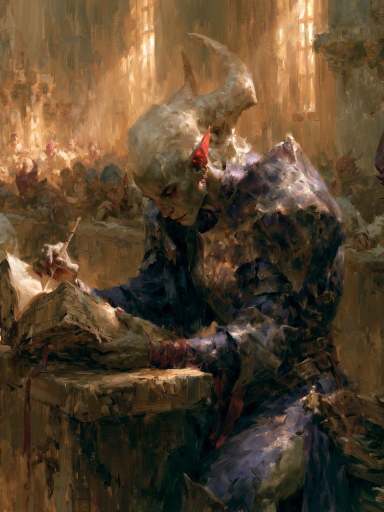 Demon Scribe Fantasy Illustration Poster. poster detail