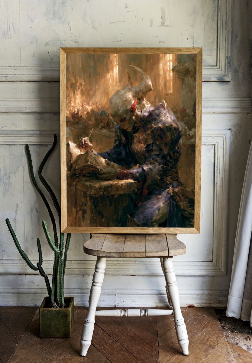 Demon Scribe Fantasy Illustration Poster. — room view 1