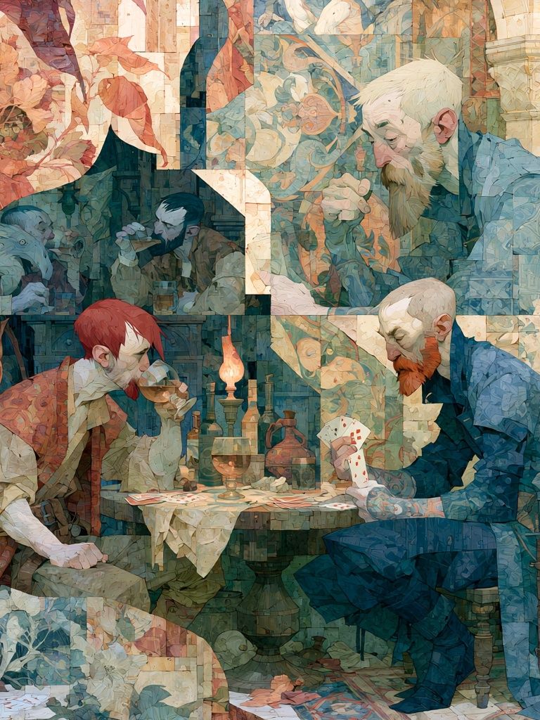 Card Players Tavern Illustration Poster. poster detail