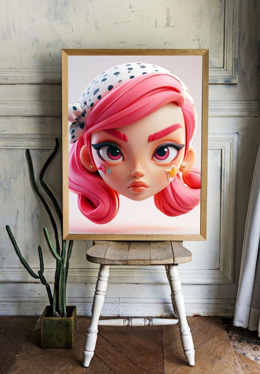 Pink Pop Art Girl Portrait Poster. — room view 1