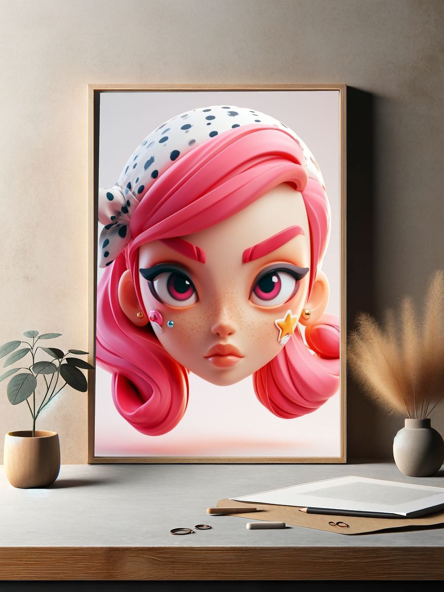 Pink Pop Art Girl Portrait Poster. — room view 2