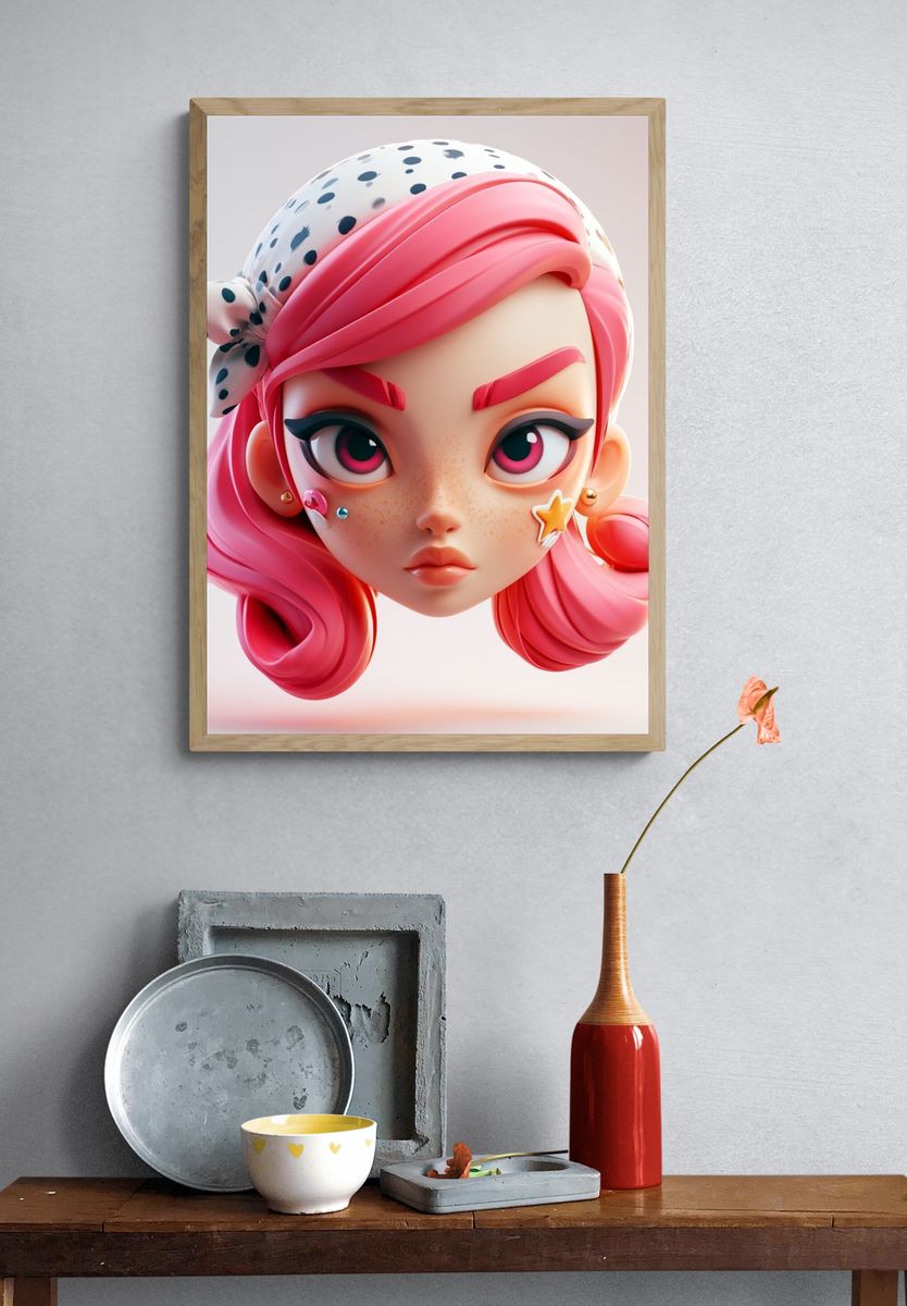 Pink Pop Art Girl Portrait Poster. — room view 3