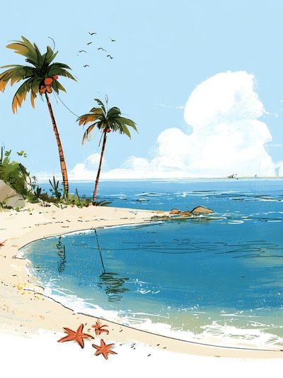 Tropical Beach Cove Illustration Poster. poster