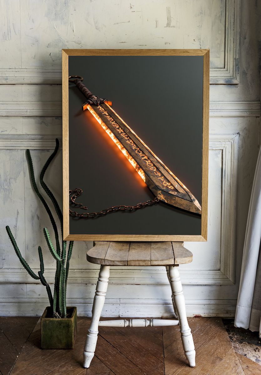 Runed Sword Fantasy Illustration Poster. — room view 1