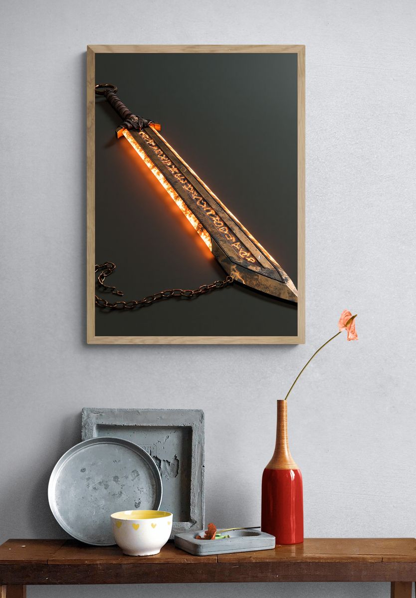Runed Sword Fantasy Illustration Poster. — room view 3