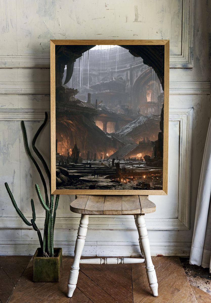 Ancient Cavern Ruins Fantasy Print. — room view 1