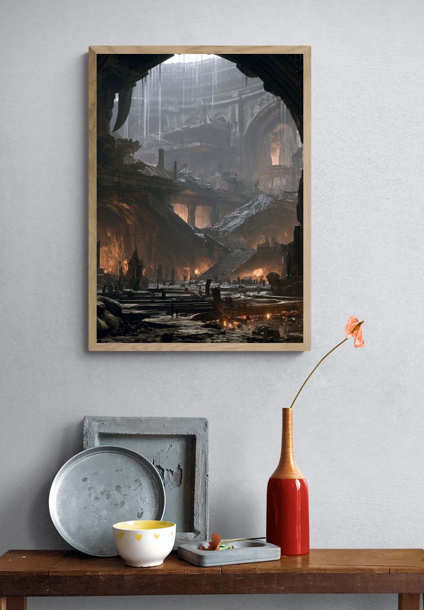 Ancient Cavern Ruins Fantasy Print. — room view 3