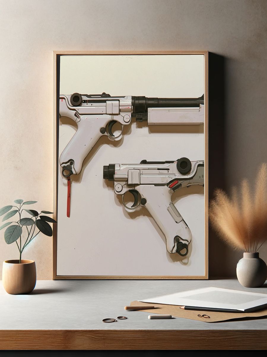 Sci-Fi Blaster Pair Illustration Poster. — room view 2