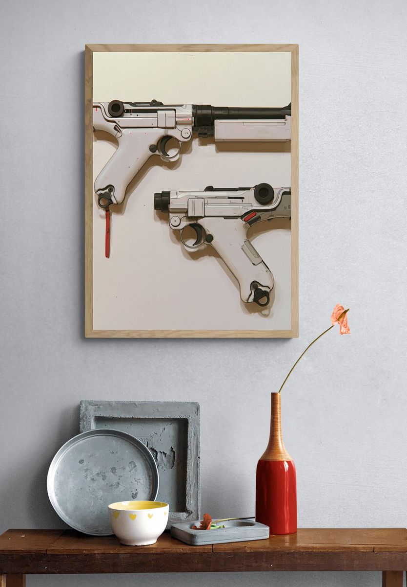 Sci-Fi Blaster Pair Illustration Poster. — room view 3