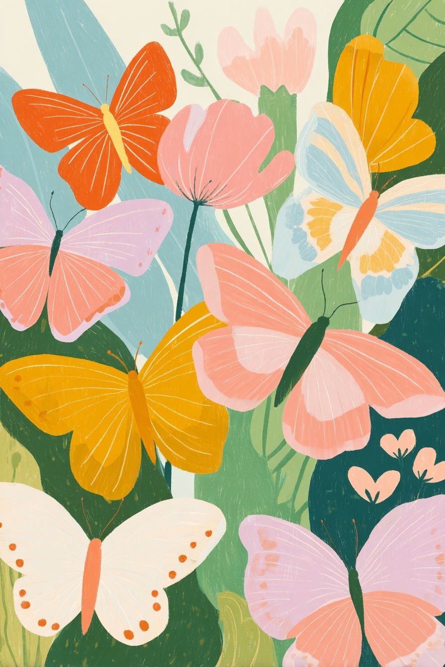 Butterfly Garden Illustration Poster. poster — illustration art