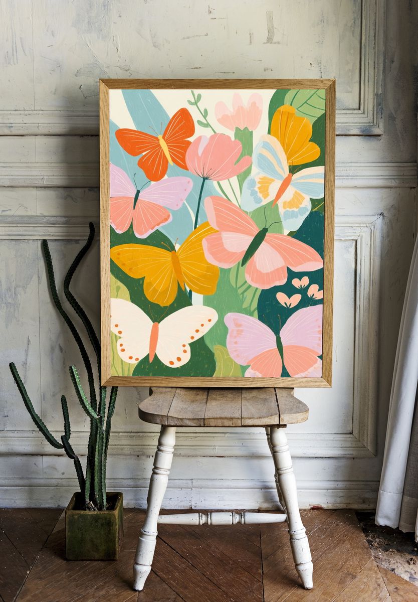 Butterfly Garden Illustration Poster room preview