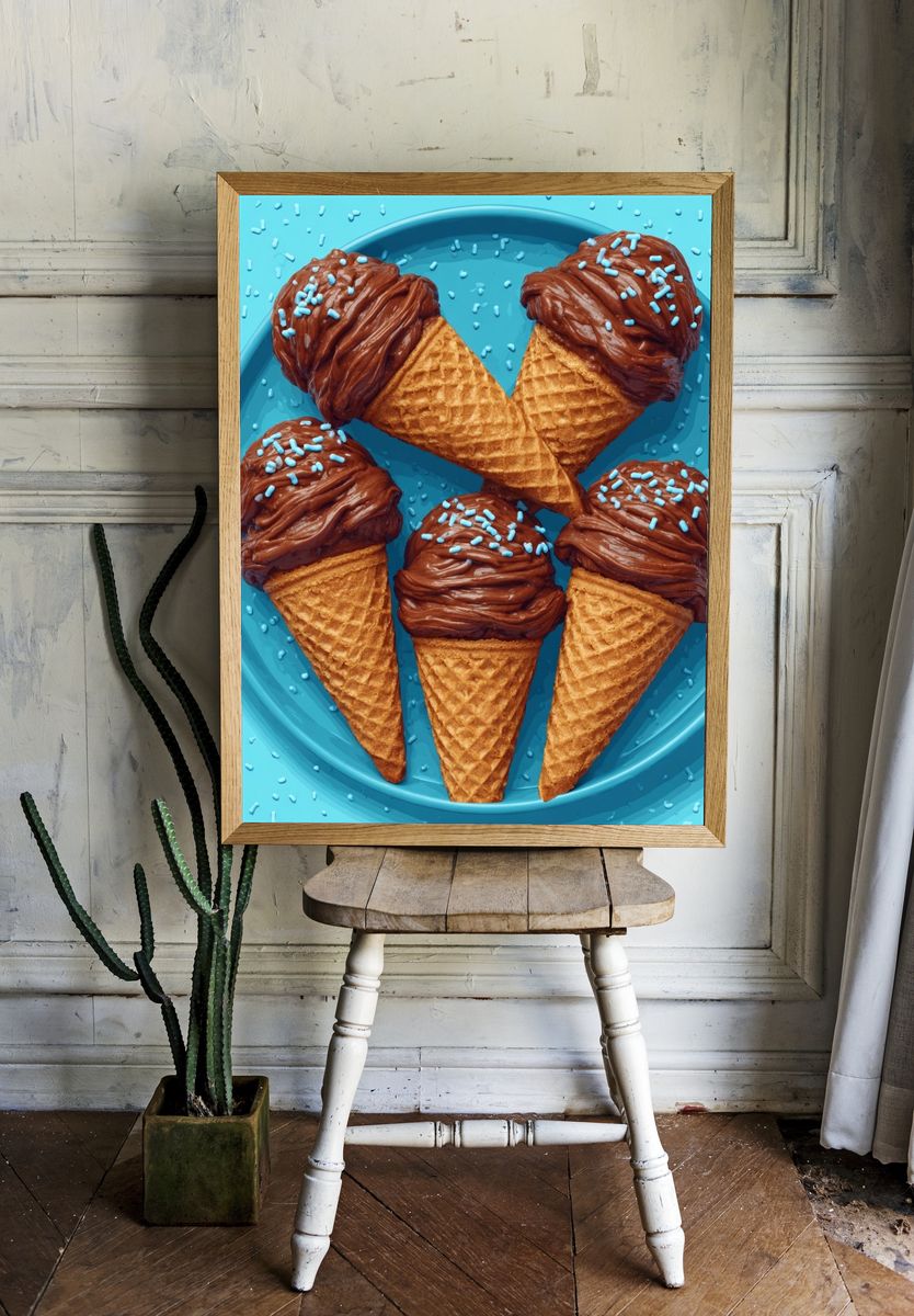 Chocolate Ice Cream Cones Illustration Poster room preview
