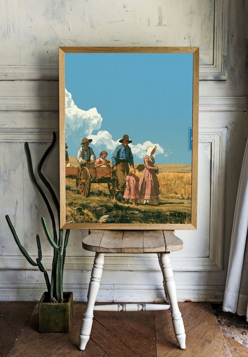 Prairie Wagon Scene Illustration Poster. room preview