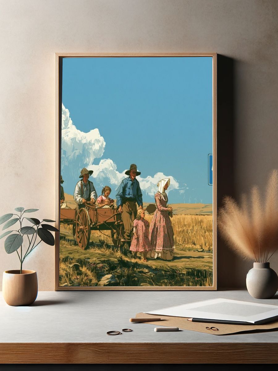 Prairie Wagon Scene Illustration Poster. — room view 2