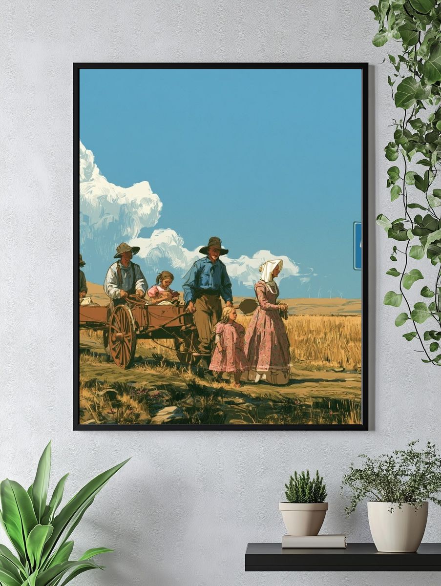 Prairie Wagon Scene Illustration Poster. — room view 4