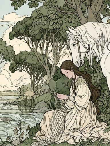 Girl and White Horse Illustration Poster. poster detail