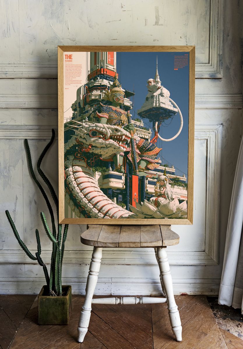 Mythic Cyber Temple Illustration Poster. room preview