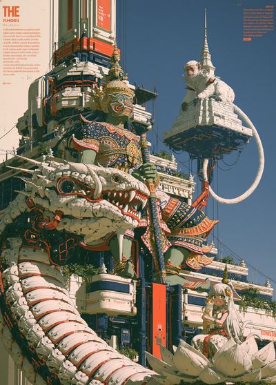 Mythic Cyber Temple Illustration Poster.