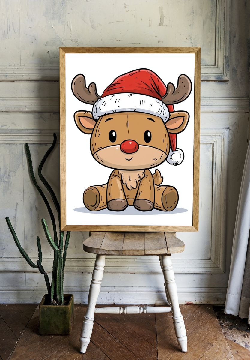 Christmas Reindeer Cartoon Poster. — room view 1