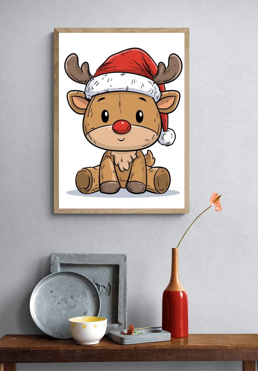 Christmas Reindeer Cartoon Poster. — room view 3