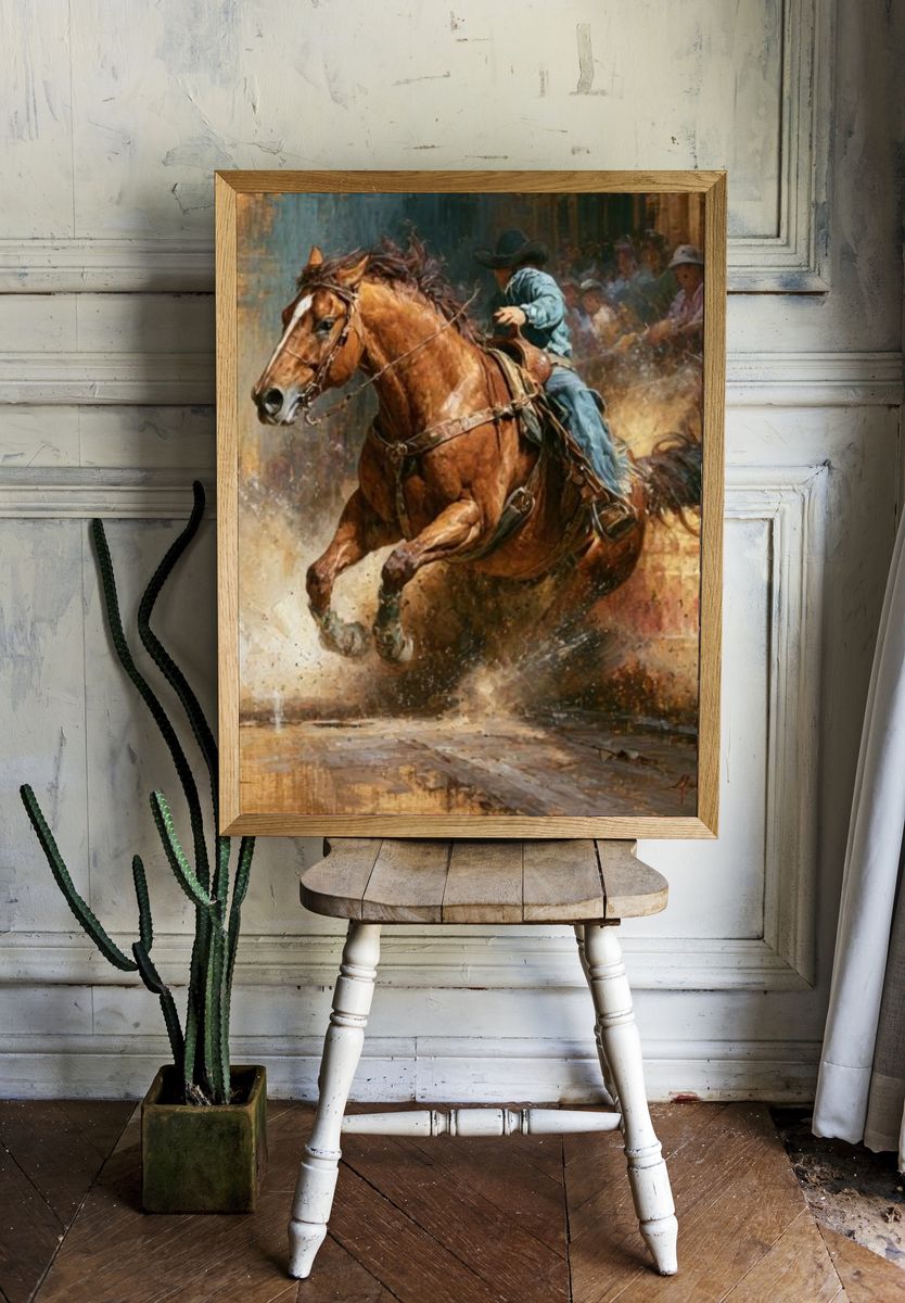 Cowboy Horse Ride Illustration Poster. room preview