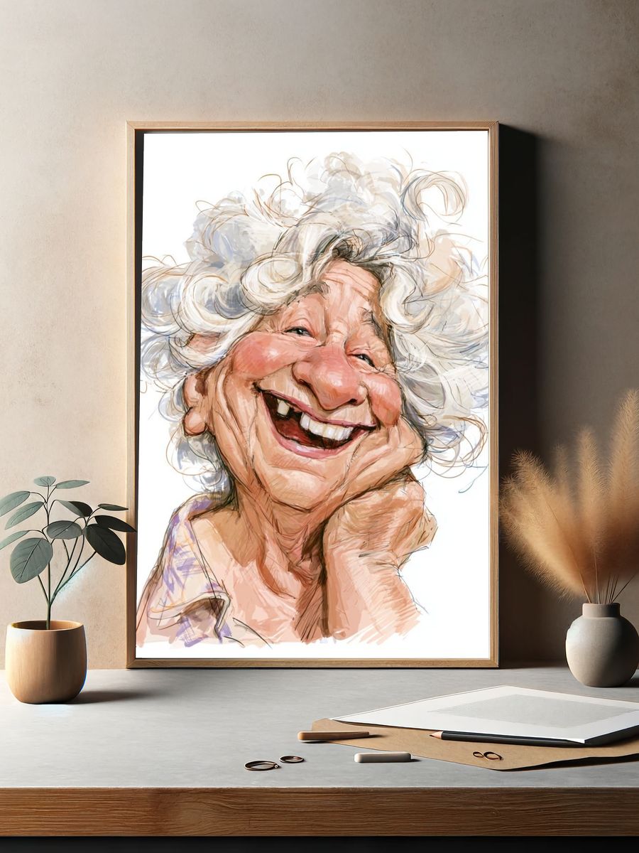 Smiling Elderly Woman Portrait Print. — room view 2