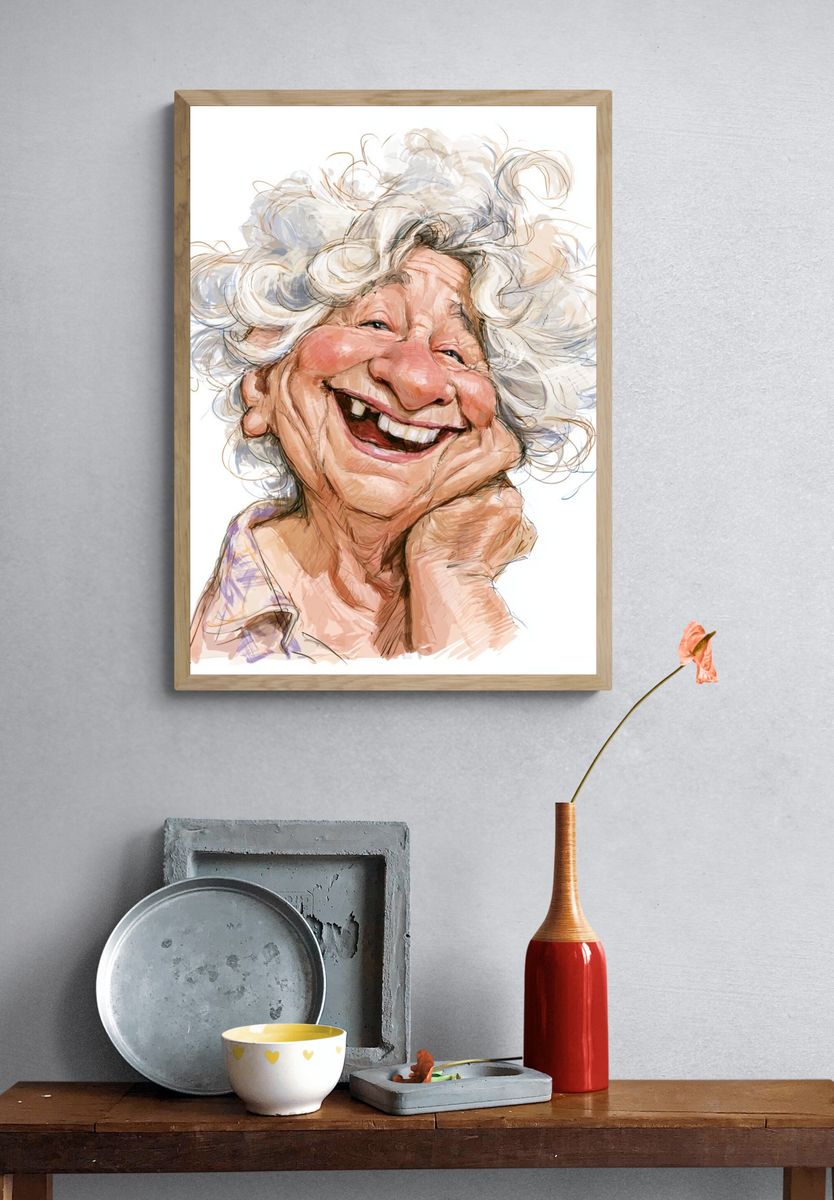 Smiling Elderly Woman Portrait Print. — room view 3
