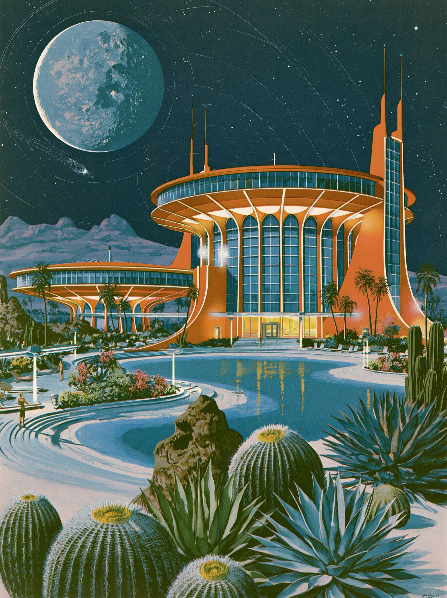 Retro Lunar Resort Illustration Poster. poster detail