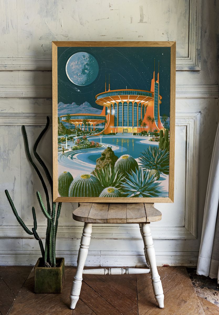 Retro Lunar Resort Illustration Poster. — room view 1