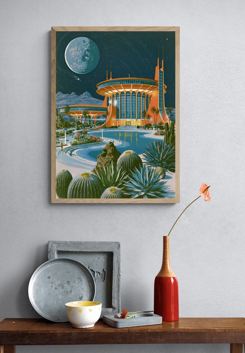 Retro Lunar Resort Illustration Poster. — room view 3