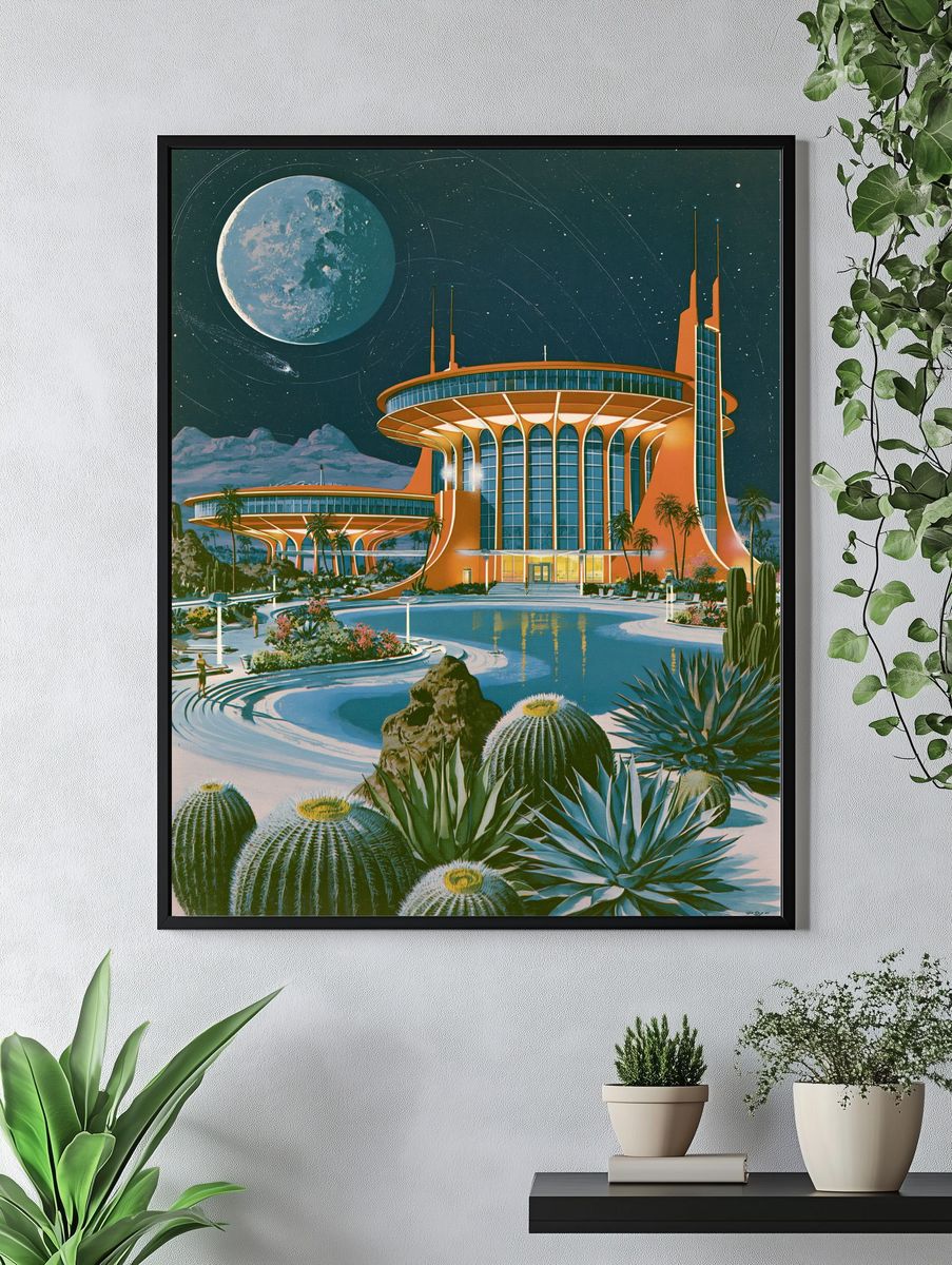 Retro Lunar Resort Illustration Poster. — room view 4