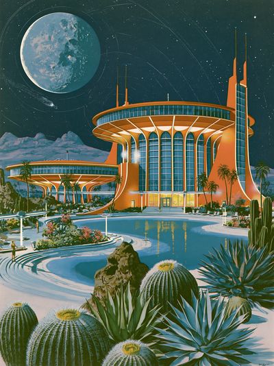 Retro Lunar Resort Illustration Poster. poster