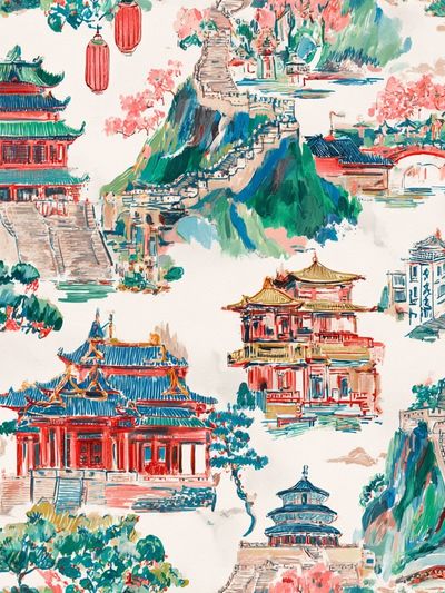 Chinese Temple Landscape Illustration Print. poster print