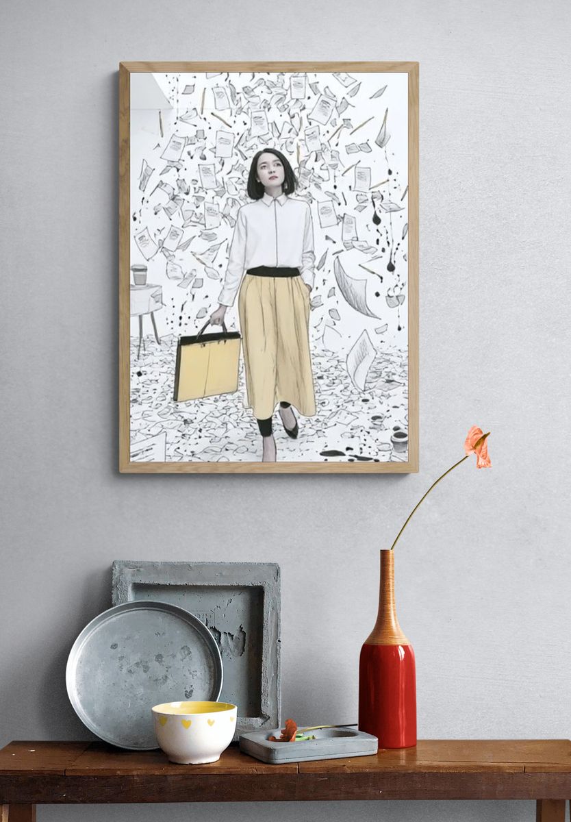 Floating Papers Fashion Illustration Poster. — room view 3