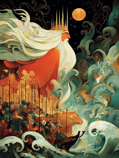 Poseidon Mythic Illustration Poster. poster print
