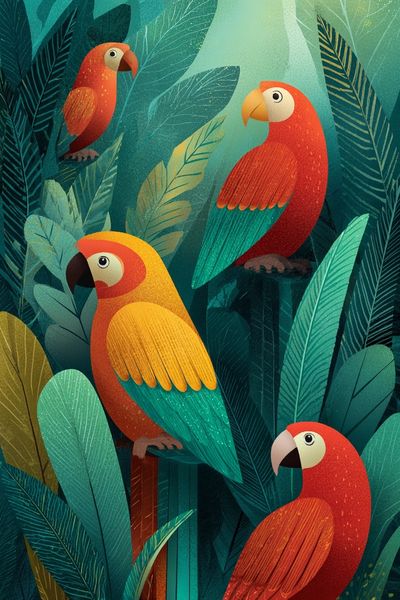 Tropical Parrots Illustration Poster. poster