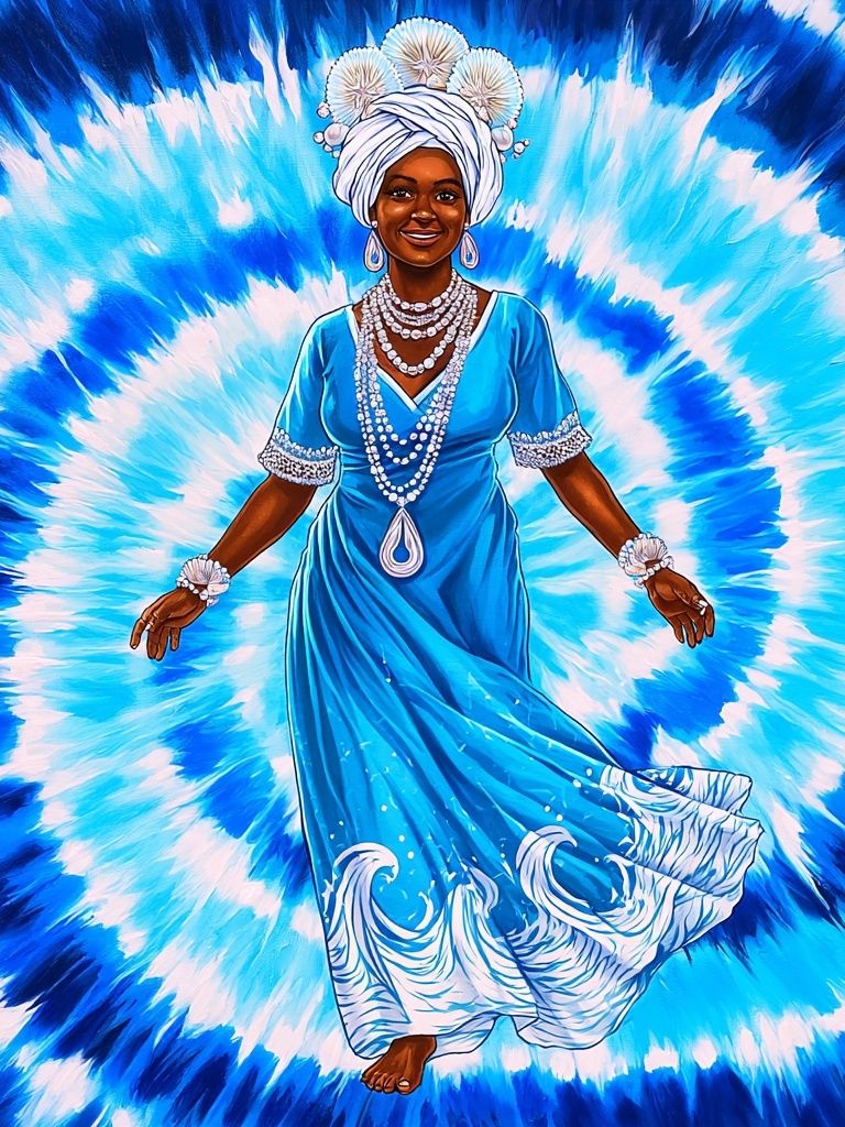 Blue Goddess Tie-Dye Illustration Poster. poster — illustration art