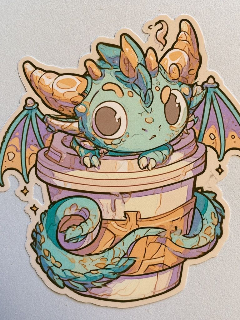 Cute Dragon in Cup Illustration Poster. poster detail