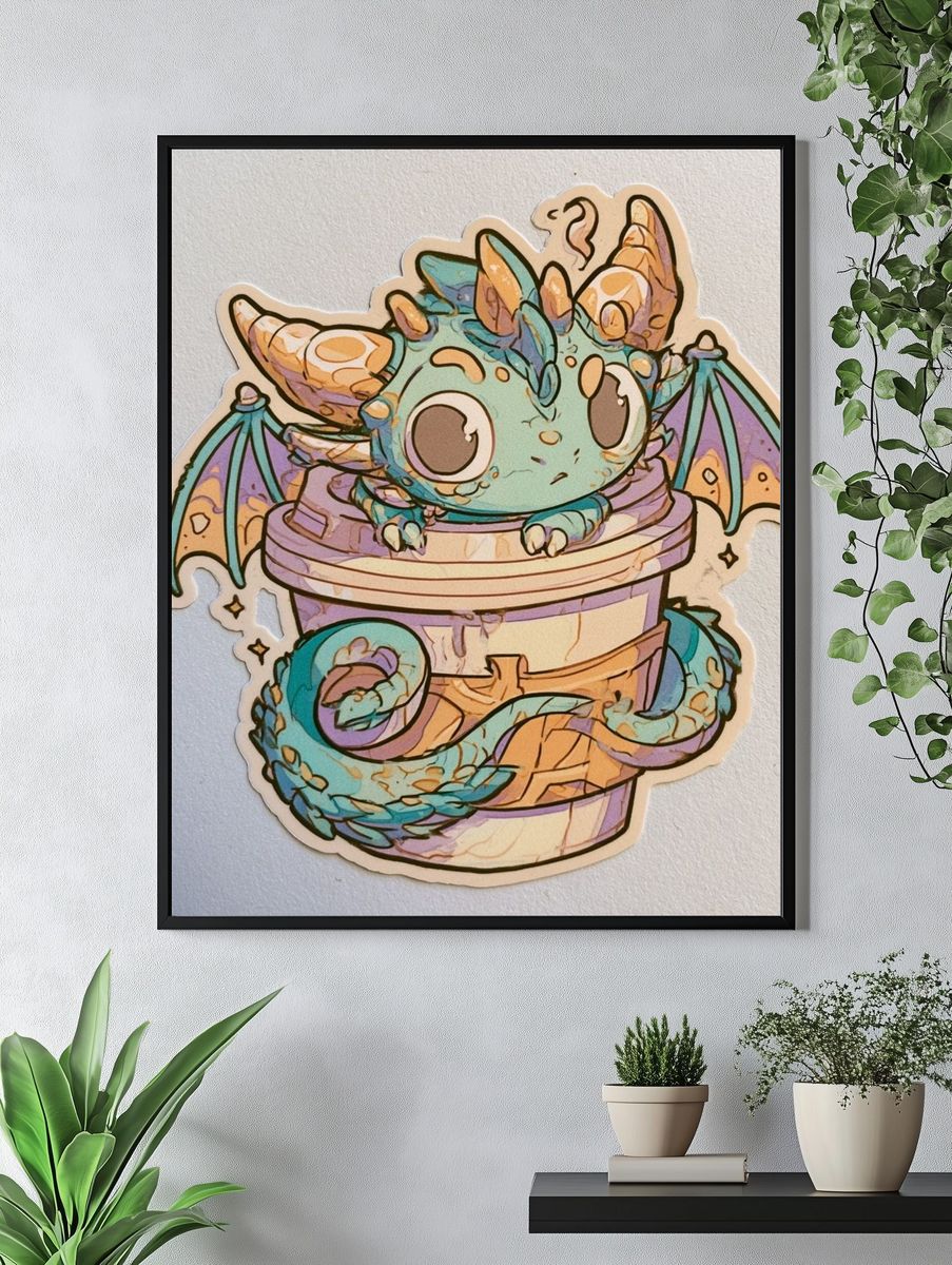Cute Dragon in Cup Illustration Poster. — room view 4