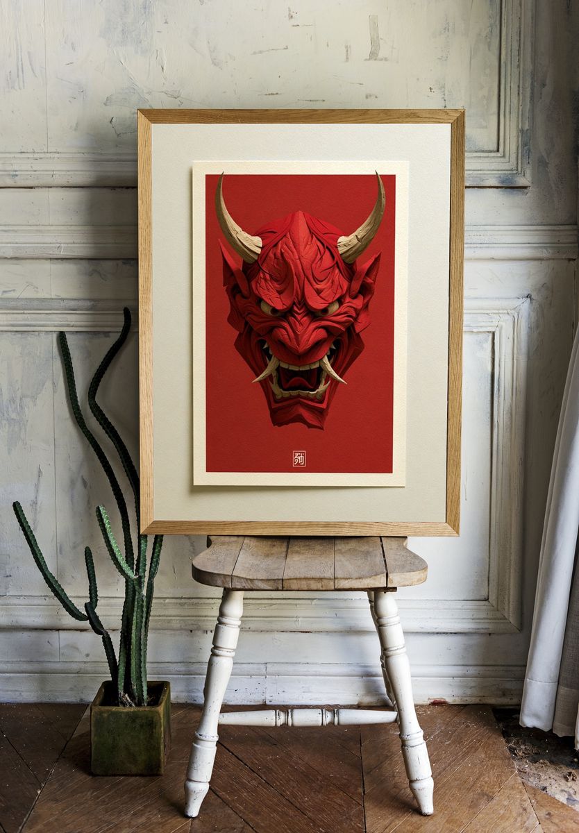 Red Oni Mask Illustration Poster. room preview