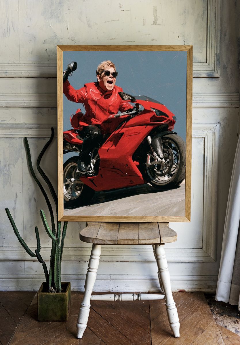 Red Sportbike Rider Illustration Poster. — room view 1
