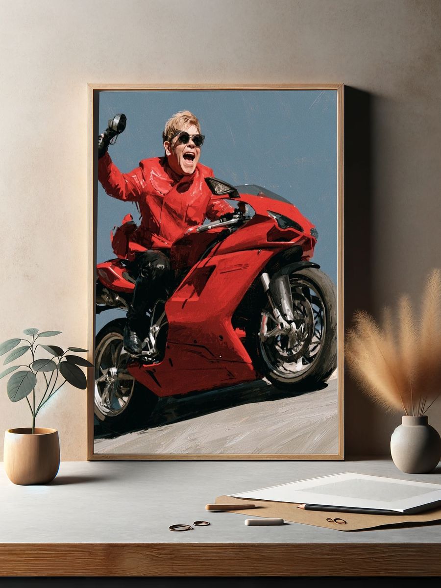 Red Sportbike Rider Illustration Poster. — room view 2
