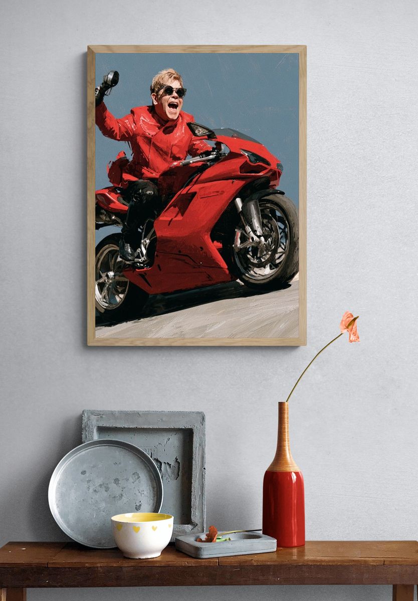 Red Sportbike Rider Illustration Poster. — room view 3