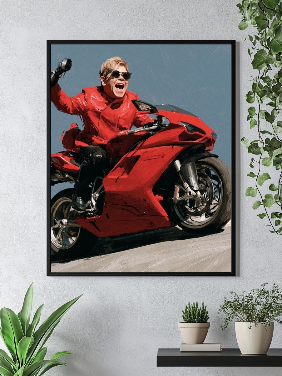 Red Sportbike Rider Illustration Poster. — room view 4