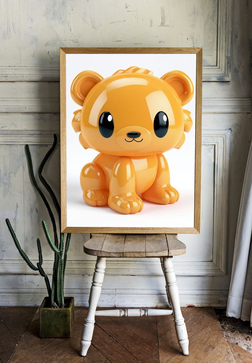 Cute Orange Bear Illustration Poster. — room view 1