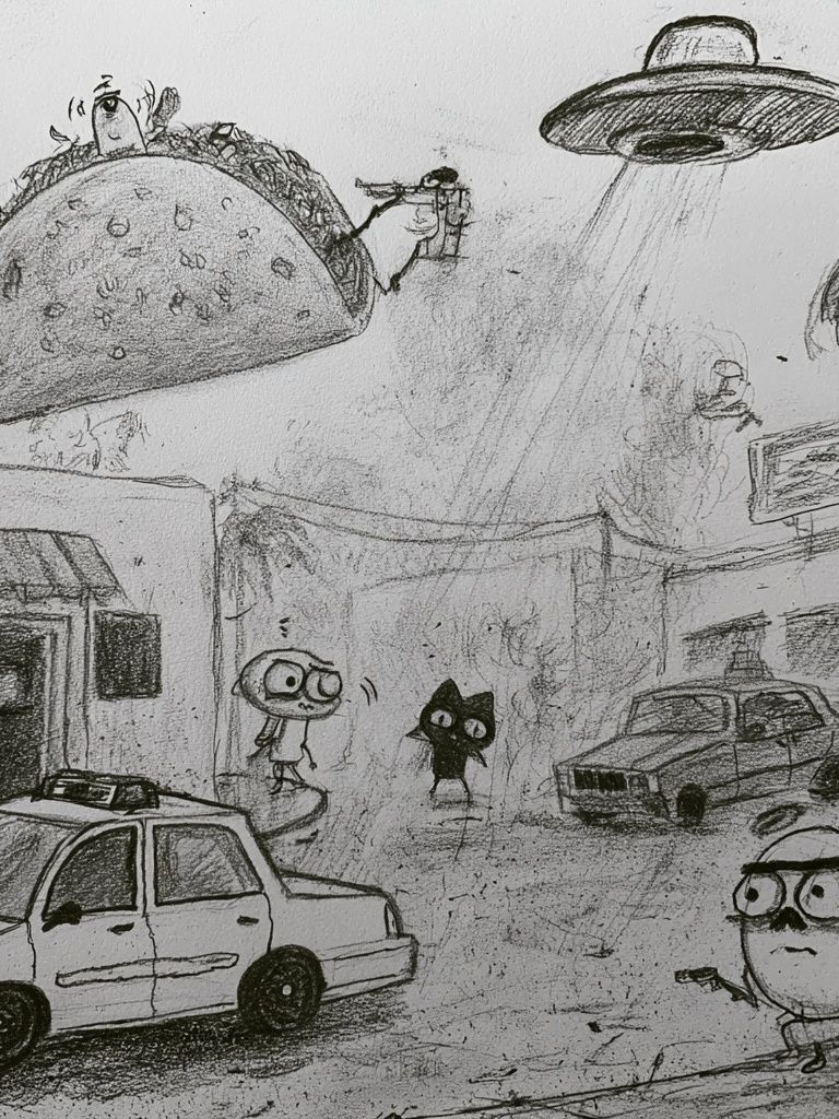 Surreal Taco Street Scene Print. poster detail