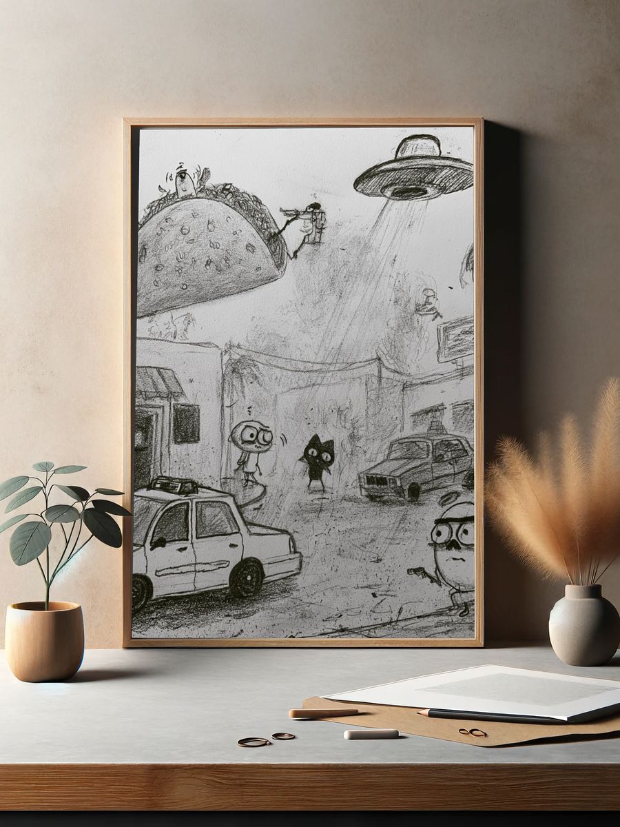 Surreal Taco Street Scene Print. — room view 2