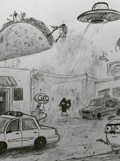 Surreal Taco Street Scene Print. poster